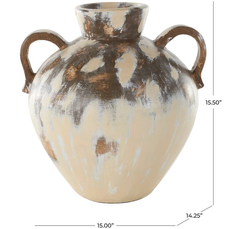 Cream Ceramic Antique Style Pot Decorative Vase with Arched Handles