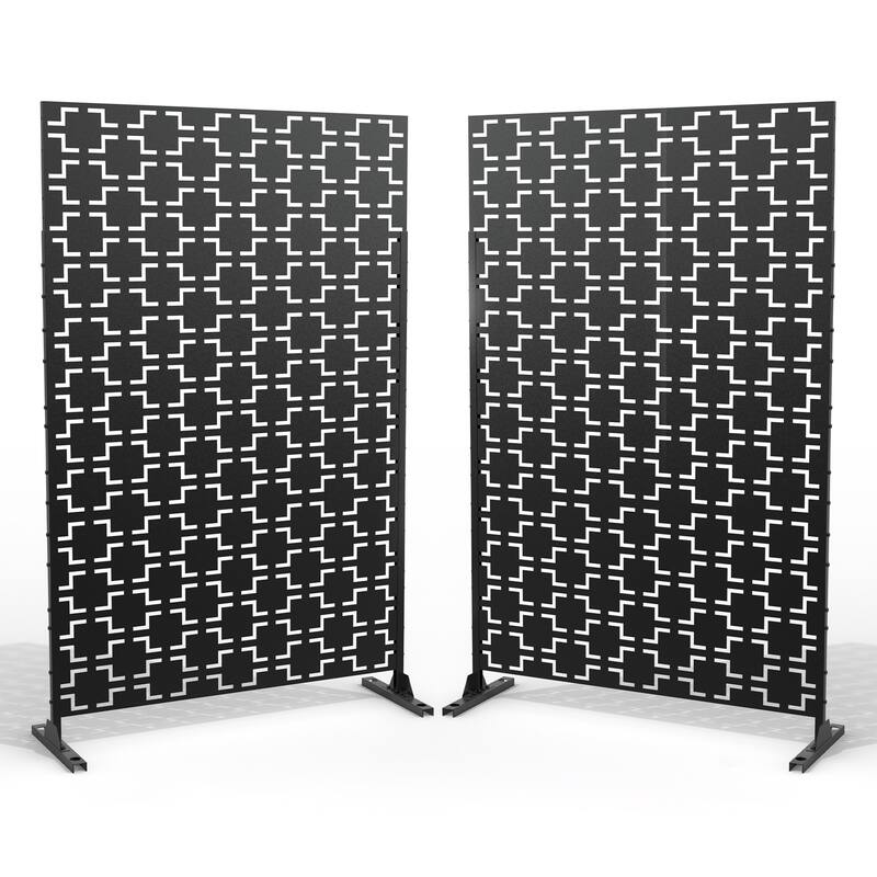 Outdoor Privacy Screen with Stand (Set of 2) - 03 Black-2Set