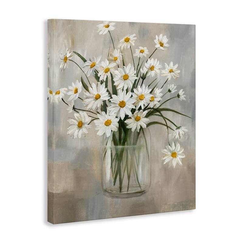 Stupell Daisy Bloom Bouquet Potted Flowers Abstract Pattern Canvas Wall Art - Brown