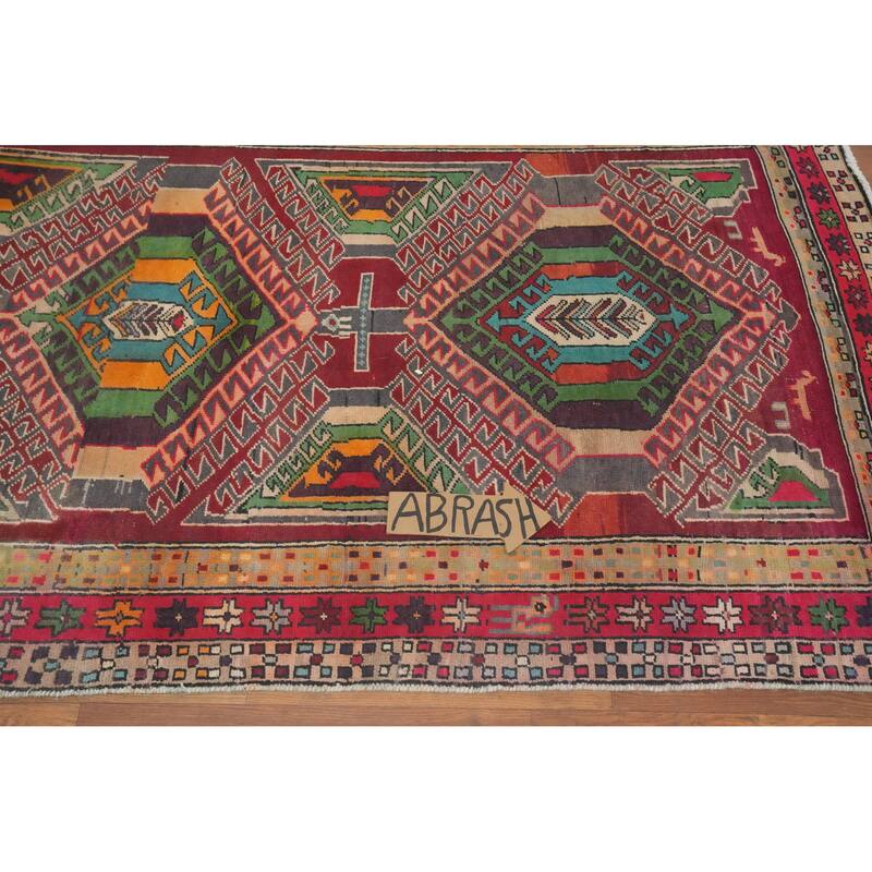 Hand Knotted Oriental 100% Wool Carpet Traditional Tribal Red Ardebil Runner Rug - 9' 4'' X 3' 9''