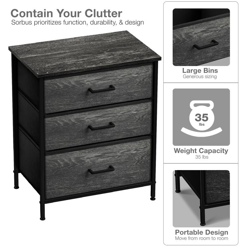 Sorbus 3 Drawer Display Nightstand