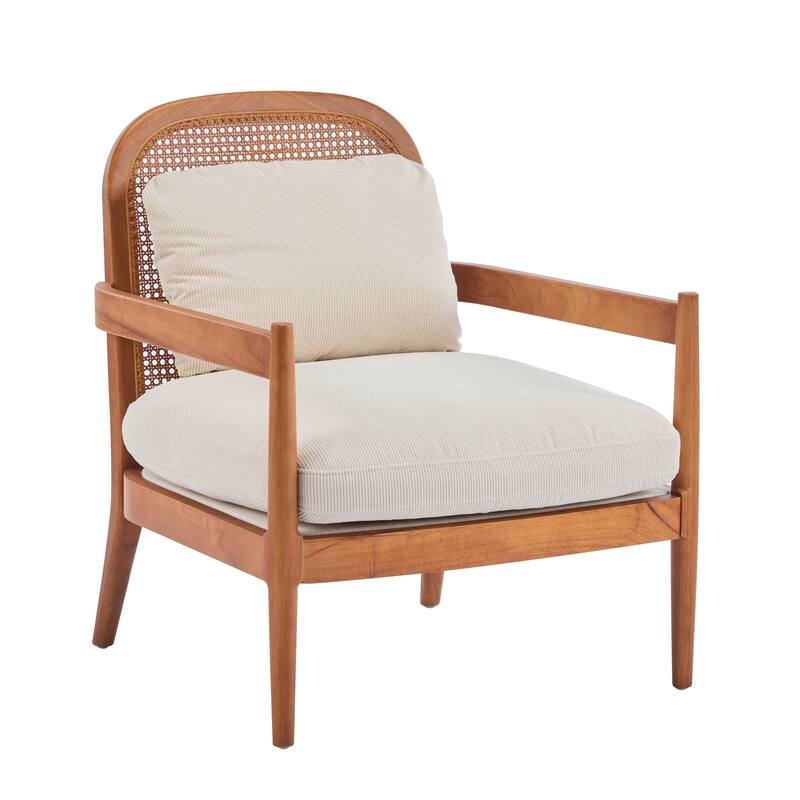 [Set Of 2] 26.6" Accent Chair With Walnut Finish Solid Wood Frame And Rattan Backrest,Comfy Armchairs