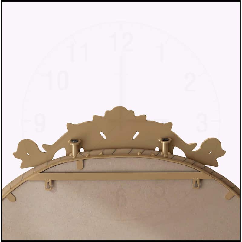 58"x24" Arched Mirror with Vintage Ornate Carved Applique on Top