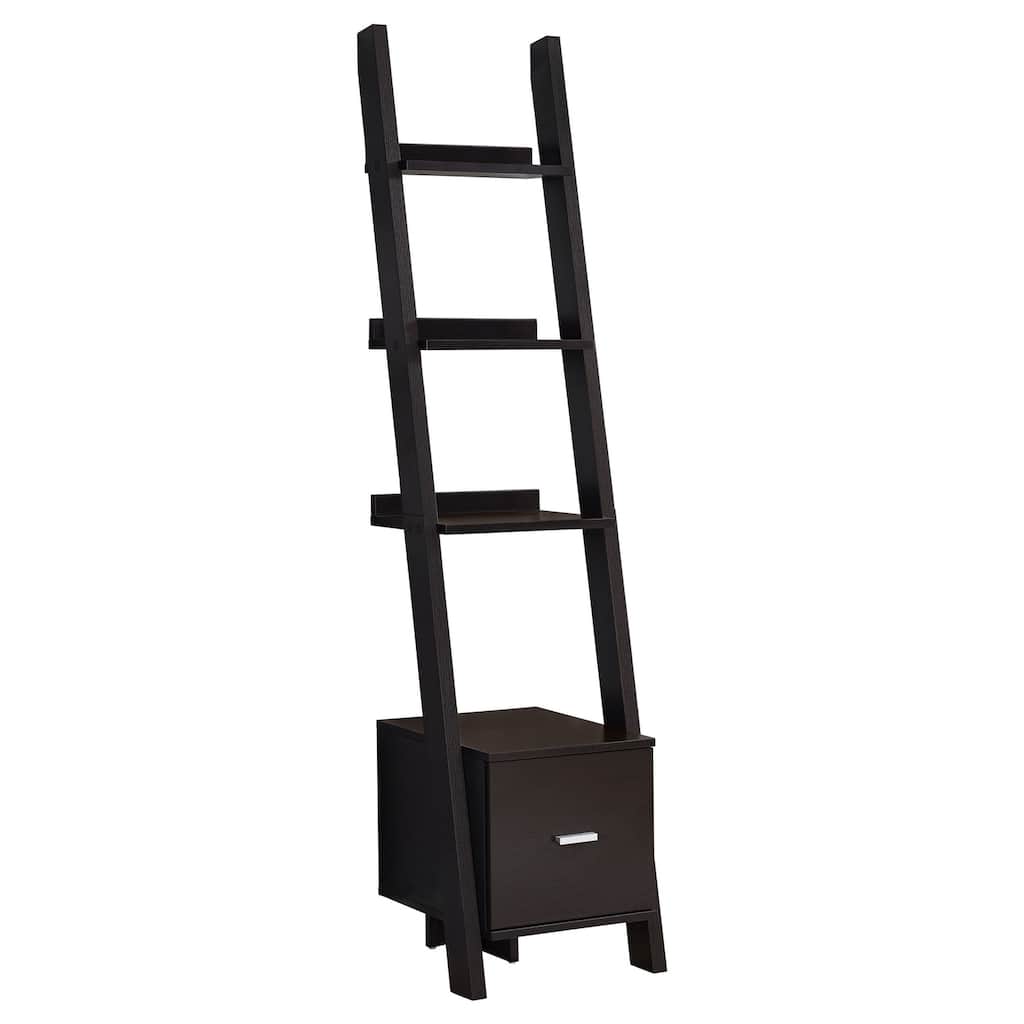 60-Inch High 4-Tier Corner Bookcase with Tray Style Shelves and Modern White Metal Frame for Storage - 60