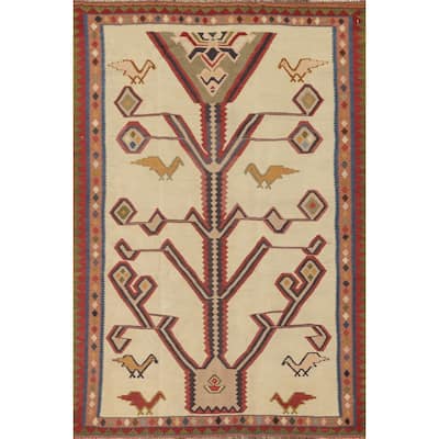 Vegetable Dye Kilim Qashqai Persian Vintage Wool Carpet - 4'2" x 6'5"