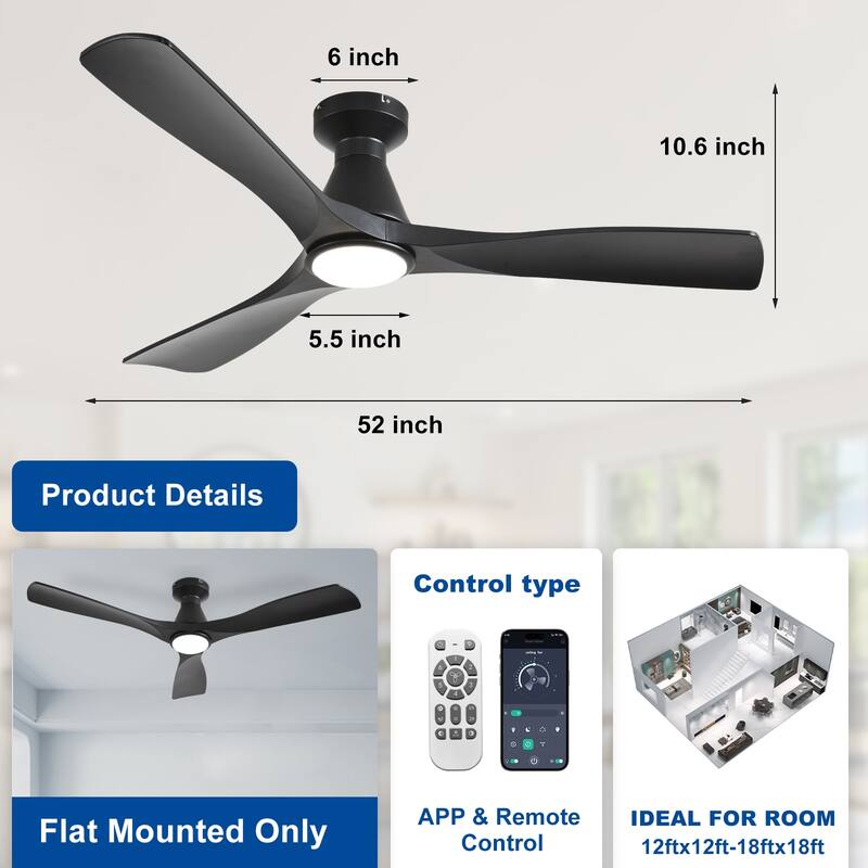 Ceiling Fan Without Light: 42-52 Inch 3 Blade Indoor Outdoor Fans for Patios
