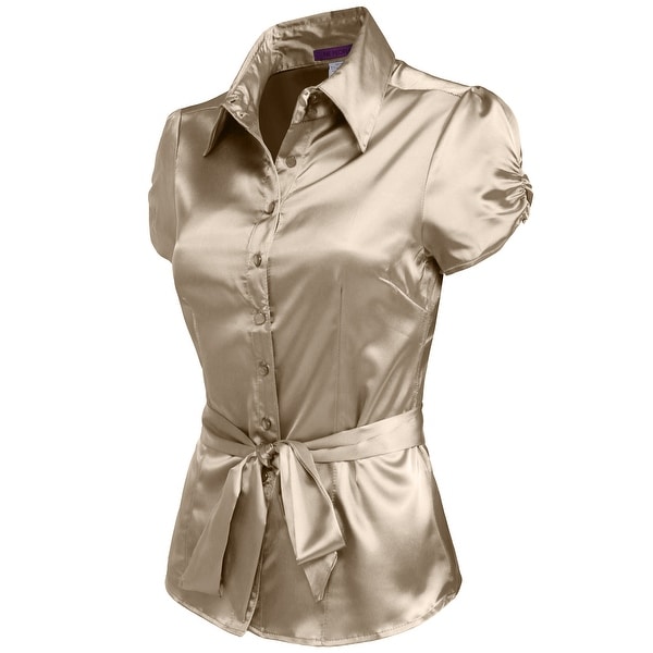 womens gold satin blouses