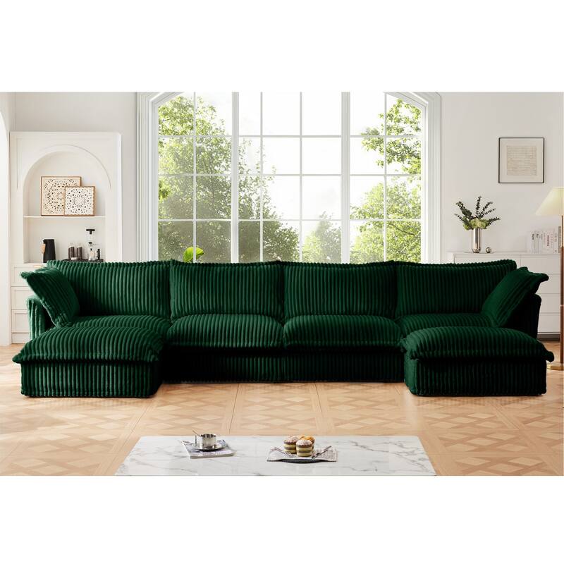 Modern 4 Seater Upholstered Sofa with 2 Ottomans and 2 Pillows