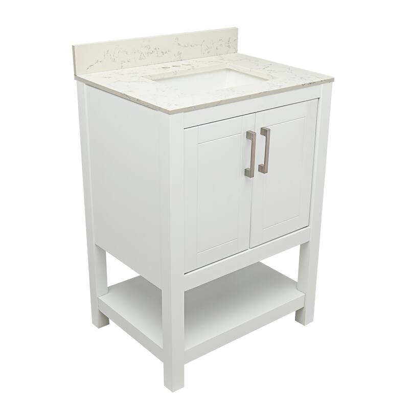 Taos 25" Bathroom Vanity with Cultured Marble Vanity Top Sink in White with White Basin