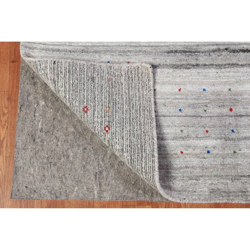 Silver Gray Tribal Gabbeh Indian Area Rug Handmade Wool Carpet - 7'11" x 9'10"