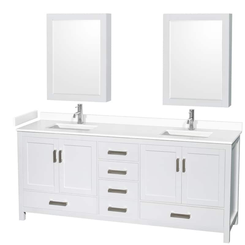 Wyndham Collection Sheffield 80" Double Bathroom Vanity, Carrara - White / White Cultured Marble Top / Brushed Chrome