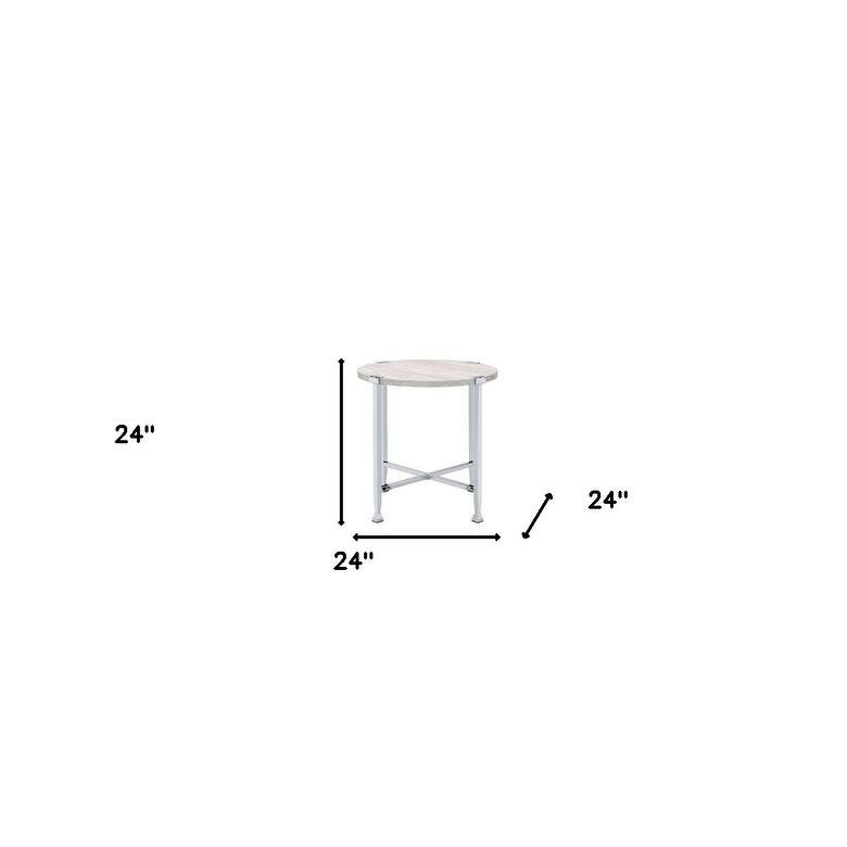 HomeRoots 24" Chrome And White Oak Manufactured Wood And Metal Round End Table - 24' X '24' X '24