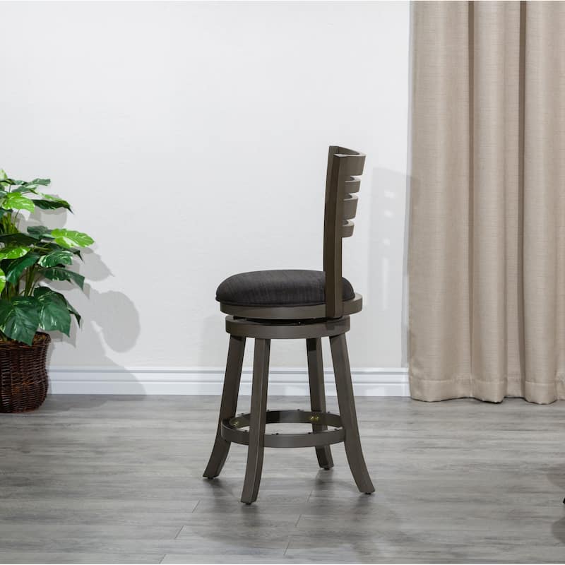 24" Counter Height Slat Back Swivel Stool, Espresso Finish, Charcoal Fabric Seat