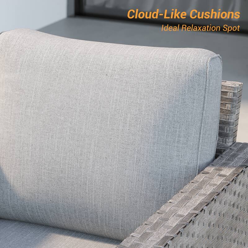 LIVOOSUN 3Pcs Patio Furniture Conversation Brown Rattan Patio Sofa Set