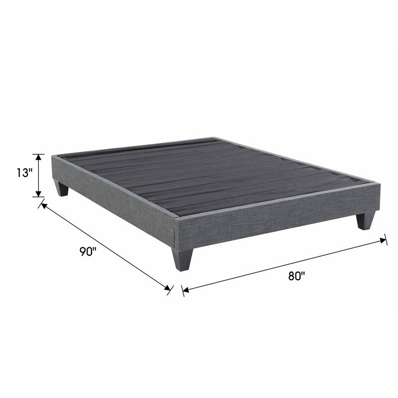 13" Modern Grey King Platform Bed Frame, No Headboard Design