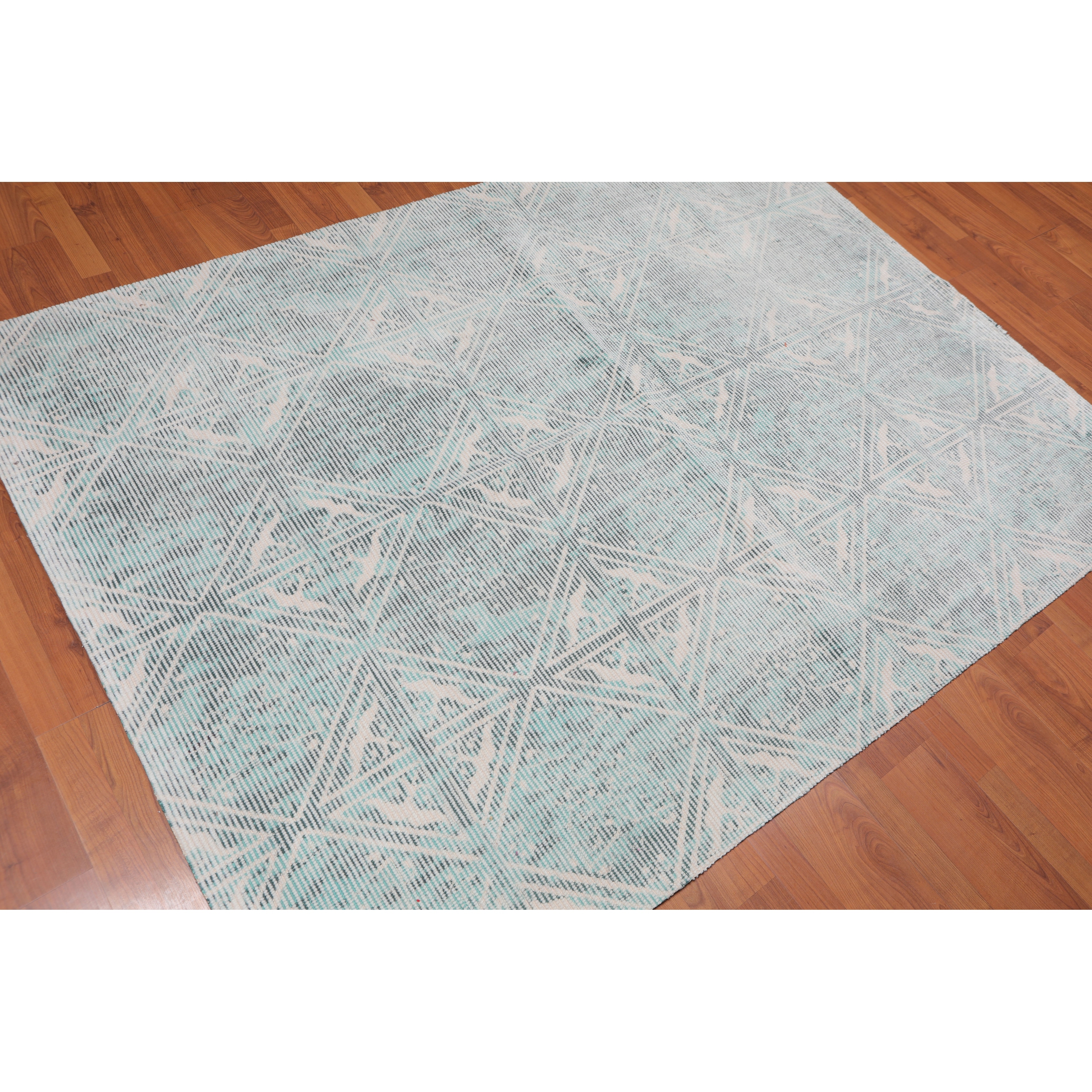 Hand Made Ivory Aqua Area Rug Wool Modern Contemporary Oriental Area Rug 5x7 5 X 6 9 Overstock 31523644