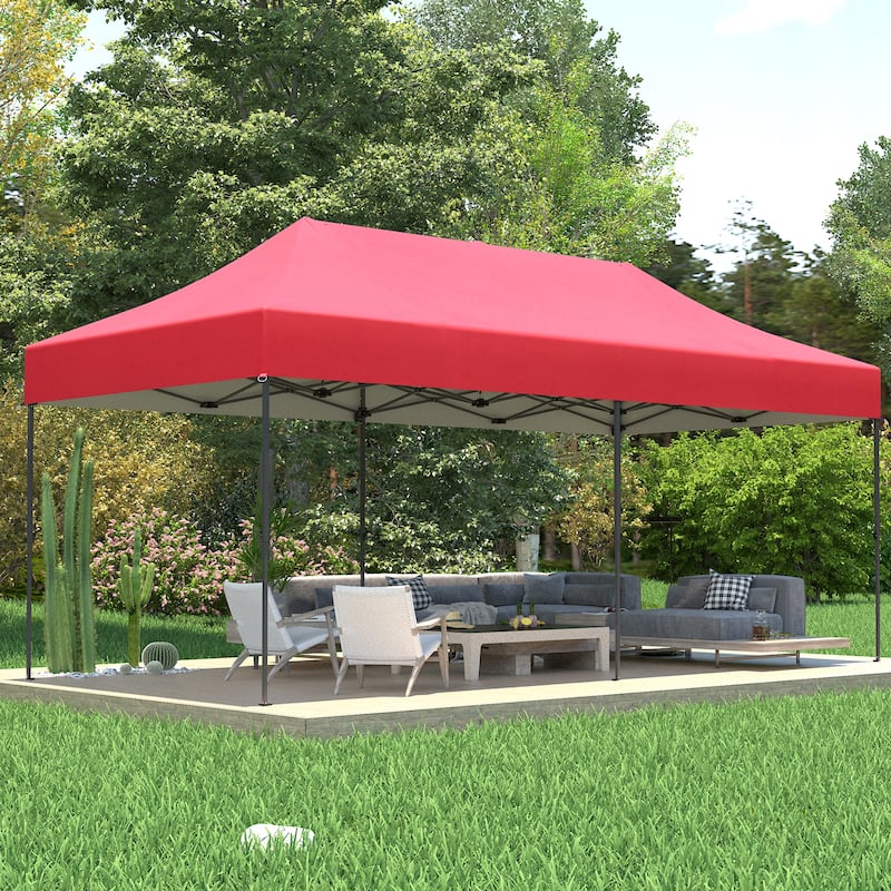 Ainfox 10x20 Heavy Duty Pop up Canopy Tent,Outdoor Shade Instant Folding Event Gazebo with Wheeled Bag - Red