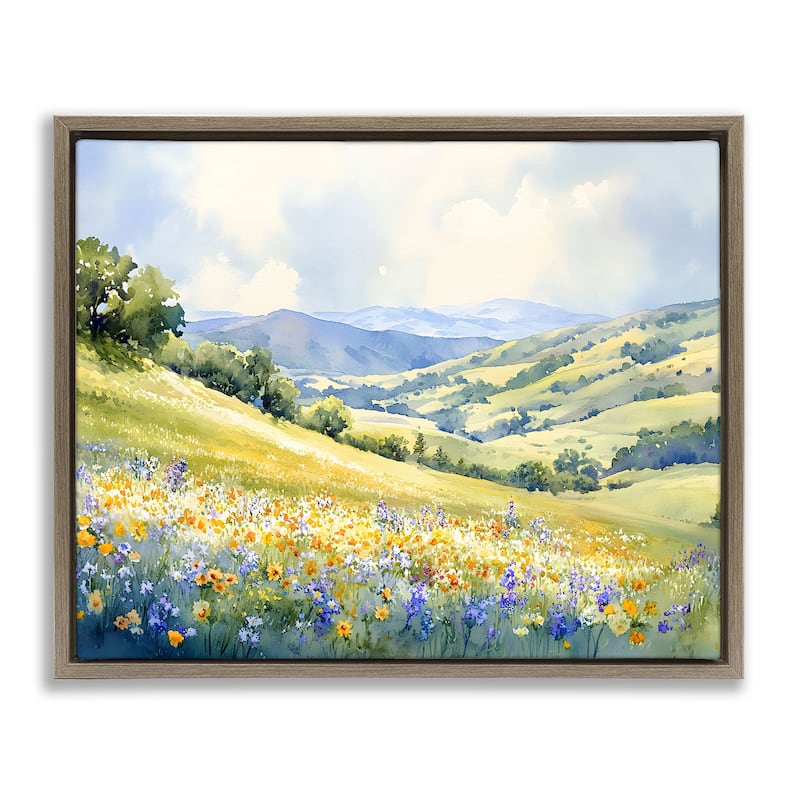 Stupell Spring Meadow with Distant Mountain Framed Floater Canvas Wall Art Design By Franklyn Gregory - 31 x 25 - Brown