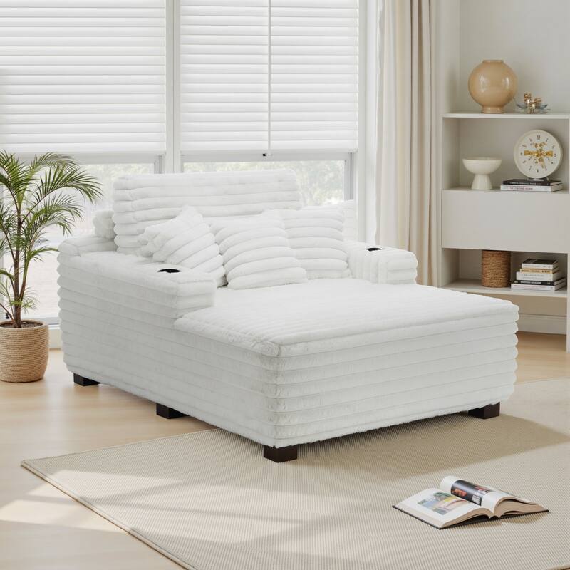 53" W Upholstered Sofa Chaise Lounge Indoor with Pillows - Beige