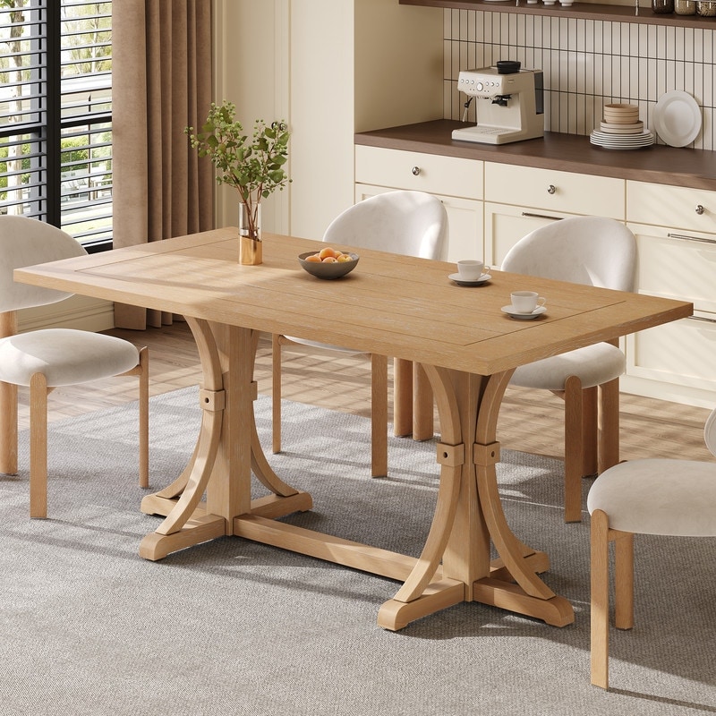 TREXM 60" Solid Wood Farmhouse Dining Table, Seats 6