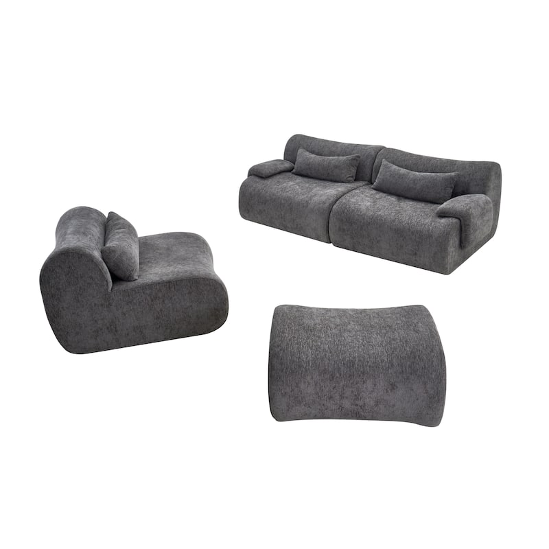 118" Boneless Couches for Living Room, Sectional Couches Modular Sofa with Ottoman, Memory Foam Cloud Couch