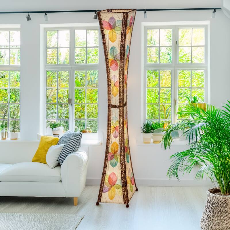 Eangee Handmade Hourglass Giant Floor Lamp, Jackfruit Leaves Shade, 13 x 13 x 72 in.