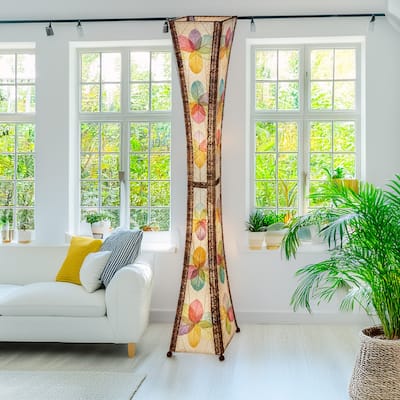 Eangee Handmade Hourglass Giant Floor Lamp, Jackfruit Leaves Shade, 13 x 13 x 72 in.