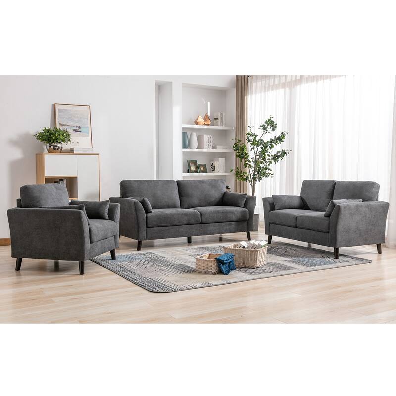 3 Piece Woven Fabric Sofa Loveseat Chair Living Room Set