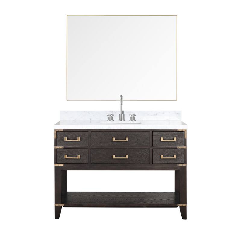 Lexora Norwalk Bath Vanity, Carrara Marble Top, Faucet Set, and Mirror