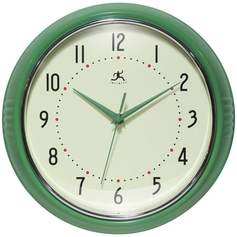 Round Retro Kitchen Wall Clock by Infinity Instruments - 12 Inch - Green