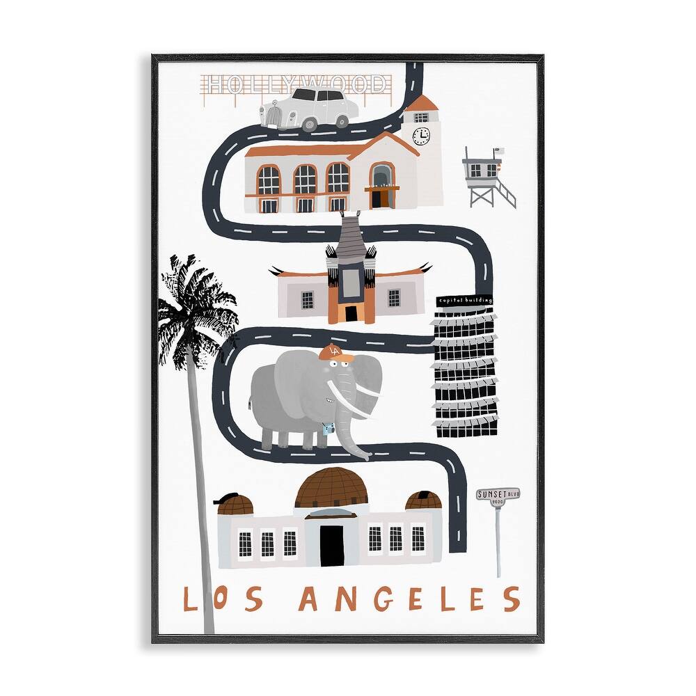 Stupell Los Angeles Whimsical Travel City Framed Giclee Art Design By Carla Daly