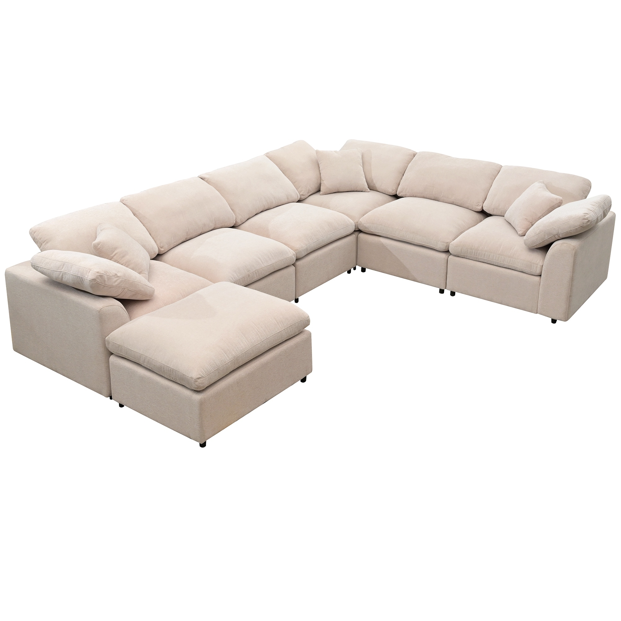 Sofamania large linen fabric sectional sales sofa with left facing chaise lounge
