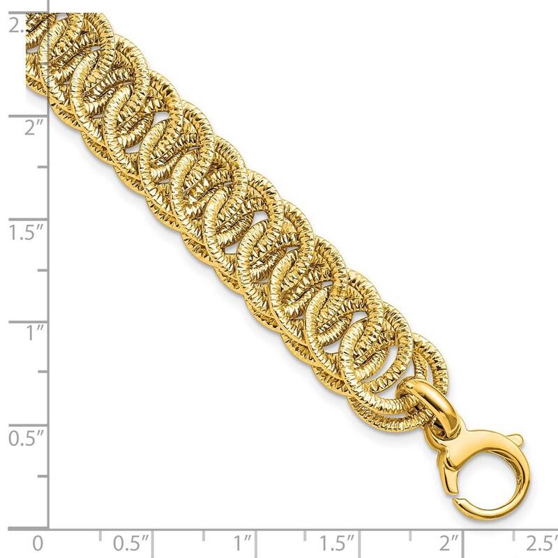 Curata 10.67mm 14k Gold Polished Sparkle Cut Reversible Bracelet 7.5 Inch