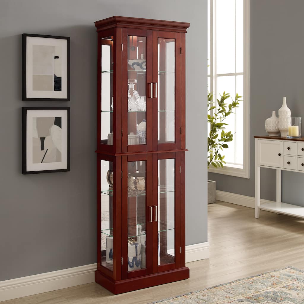 Curio Cabinet Lighted Curio Diapaly Cabinet with Adjustable Shelves and Mirrored Back Panel, Tempered Glass Doors