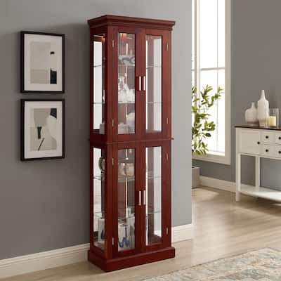 Rustic Wood Lighted Curio Cabinet with Adjustable Shelves ,Glass Doors