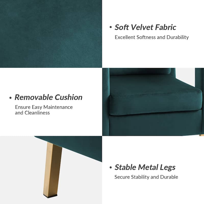 Valentina Comfy Accent Armchair with Golden Metal Legs and Removable Cushions by HULALA HOME