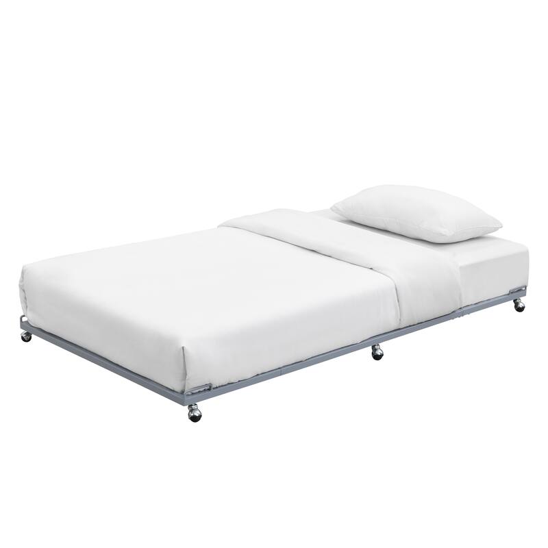 Moley Metal Twin Trundle Bed Frame with Modern Sleek Design - Grey