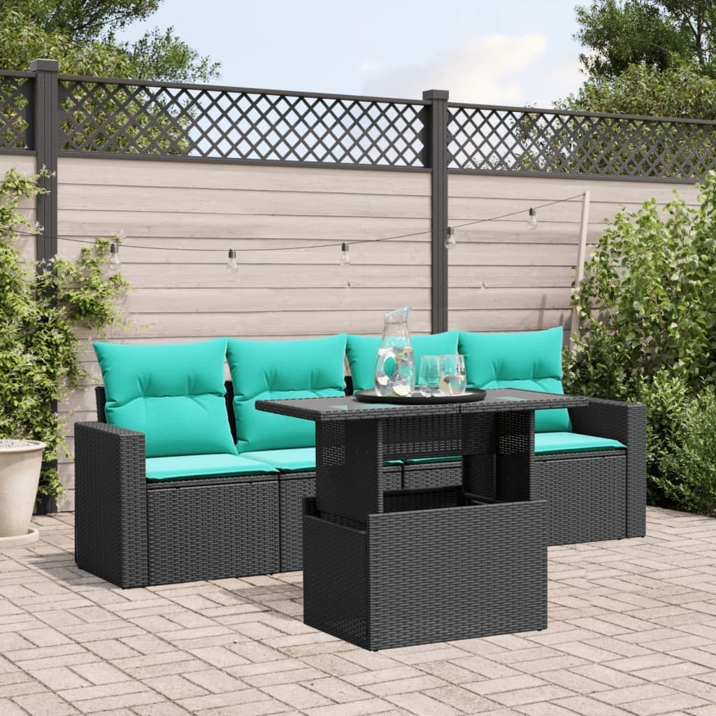 vidaXL Patio Sofa Set with Cushions and Table Outdoor 5 Piece Poly Rattan - 21.7 x 24.4 x 27.2
