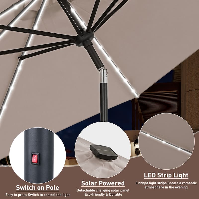 Autlaycil 10ft Solar LED lights Outdoor Patio Umbrella With Base
