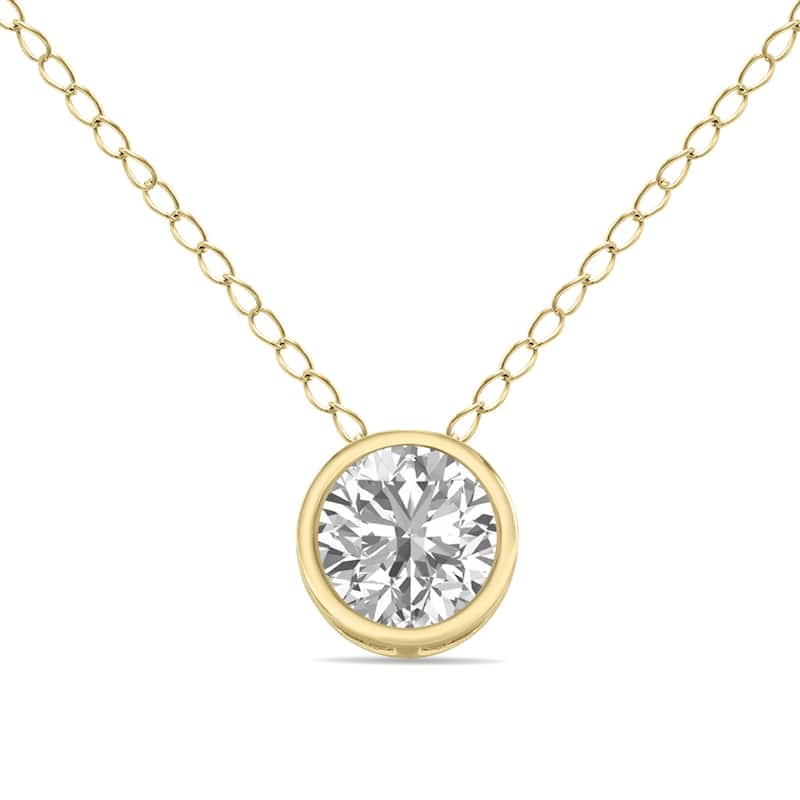 Marquee Lab Grown Certified 1/2 Carat Round Solitaire Diamond Bezel Set Pendant in 14K Yellow Gold (F-G Color, S1-S2 Clarity)