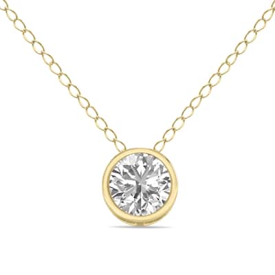 Marquee Lab Grown Certified 1/2 Carat Round Solitaire Diamond Bezel Set Pendant in 14K Yellow Gold (F-G Color, S1-S2 Clarity)