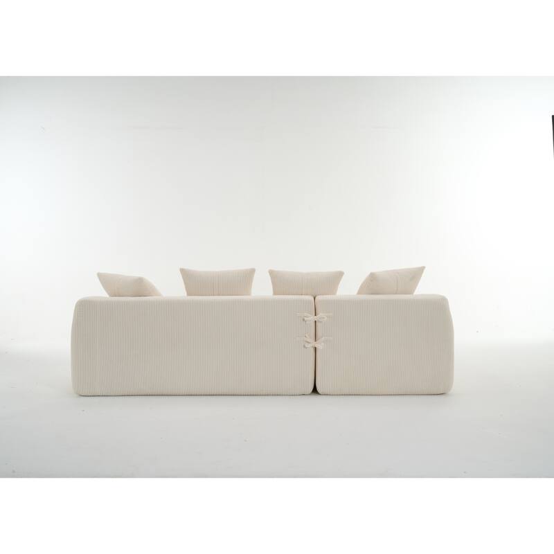 101.6" Corduroy L-Shaped Sectional Sofa with Chaise Lounge and 4 Pillows