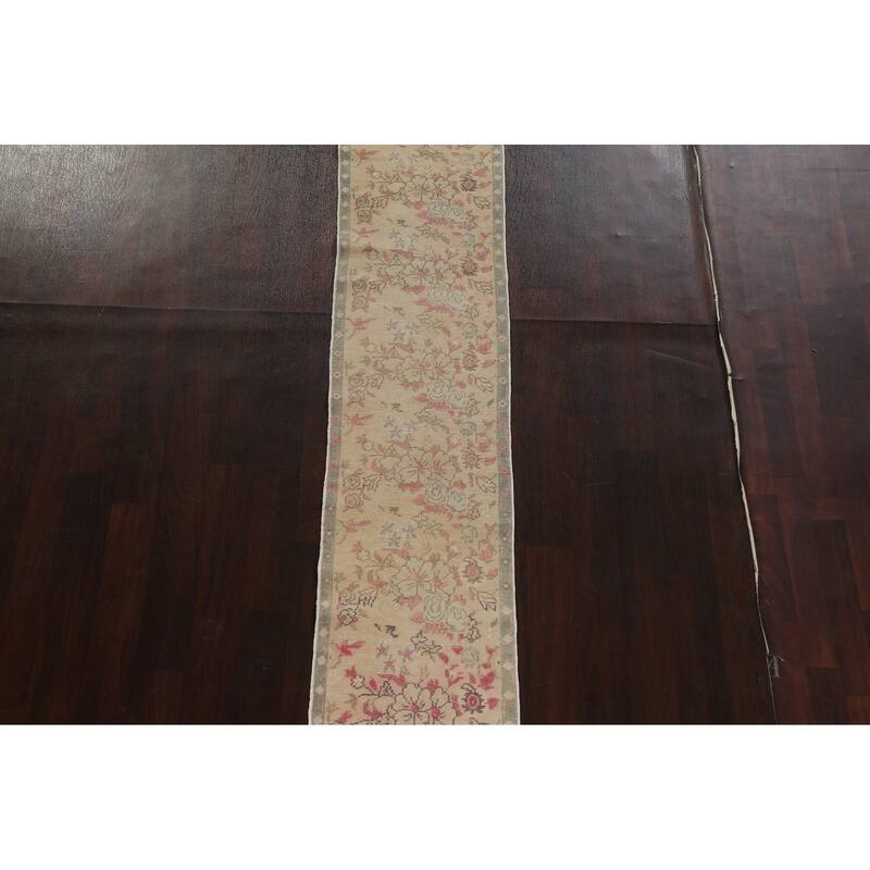 Antique Look Vegetable Dye Oushak Runner Rug Hand-knotted Wool Carpet - 1'9" x 10'3"