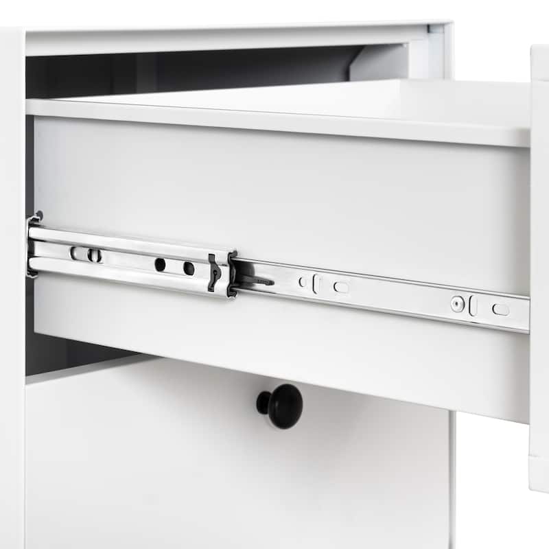 Modern Night Stand Storage Cabinet , Steel Cabinet With 2 Drawers, Bedside Furniture, Circular Handle