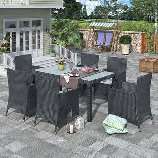 7-piece Outdoor Wicker Dining Set With Cushions