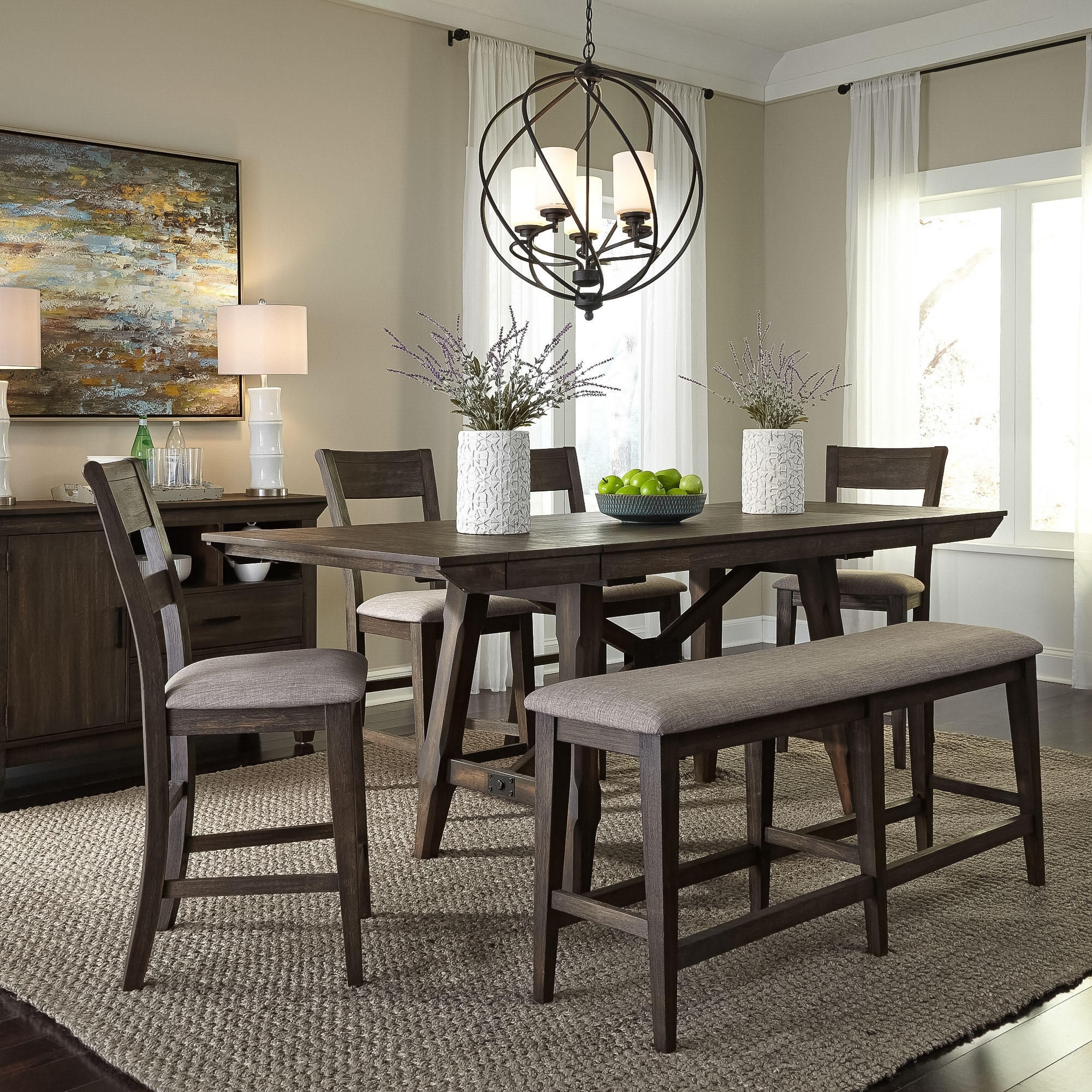 Liberty Furniture Double Bridge Gathering Table 6 Piece Dining Set Chestnut