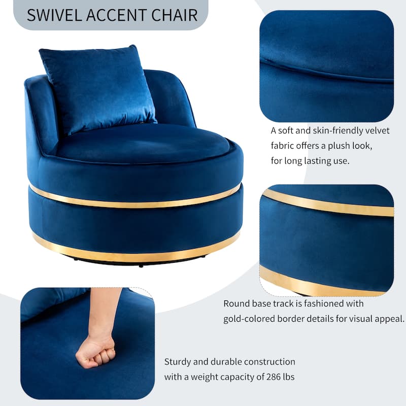 Velvet 360° Swivel Accent Chair with Seat Cushion, Upholstered Barrel Chair with Stainless Steel Base Living Room Chair