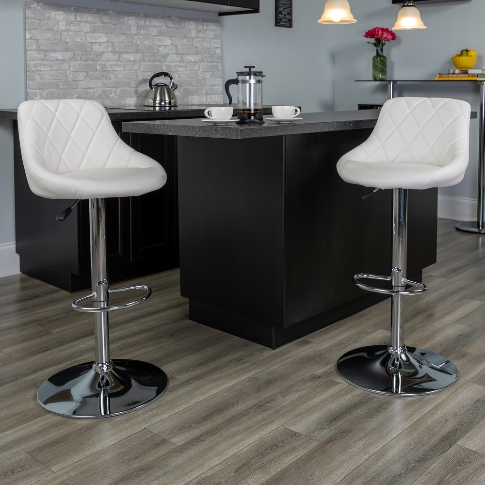 Vinyl Bucket Seat Adjustable Diamond Back Barstool (Set of 2) - 18.50"W x 19"D x 33.25" - 41.75"H