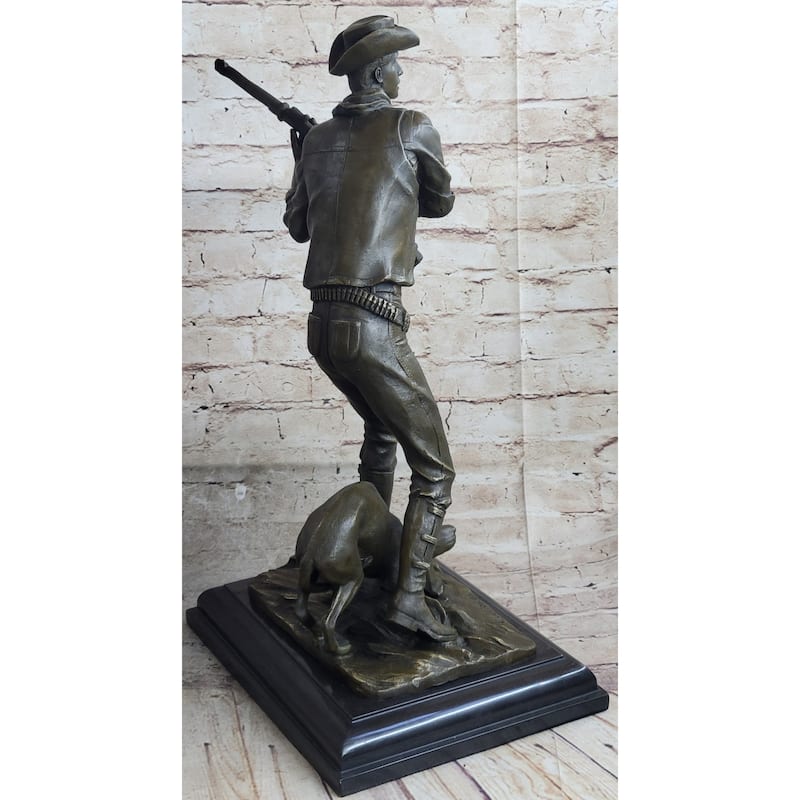 Signed Original Aldo Vitaleh Cowboy W/ Gun And His Imitative Dog Bronze Sculpture Statue