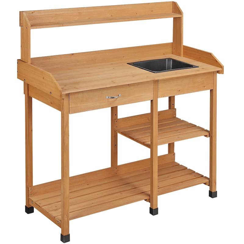 Yaheetech Garden Potting Bench Planting Bench with Sink Drawer Rack